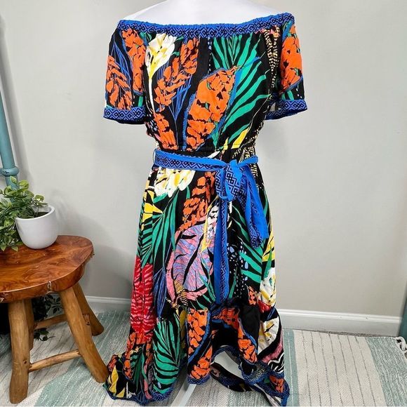 ✨ 3 for $25 ✨Flying Tomato Off The Shoulder Tropical Print Maxi Dress Size L - Picture 2 of 11